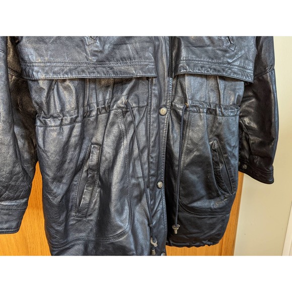 Vintage cincher seventh Avenue leather jacket black trench coat Women size L - Picture 14 of 16